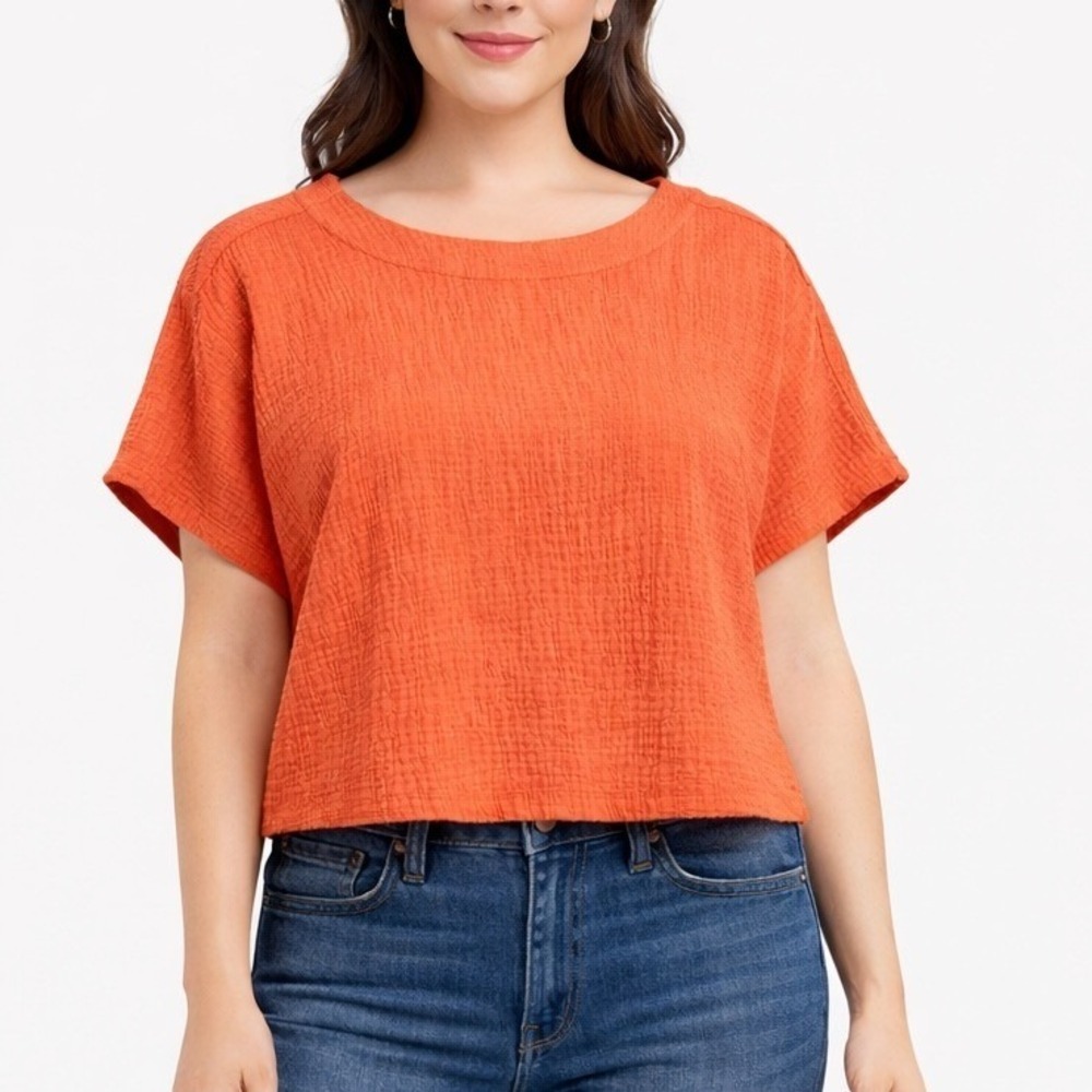 Madewell Double Cotton Gauze Cropped Short Sleeve Peasant Top Size Medium NWT